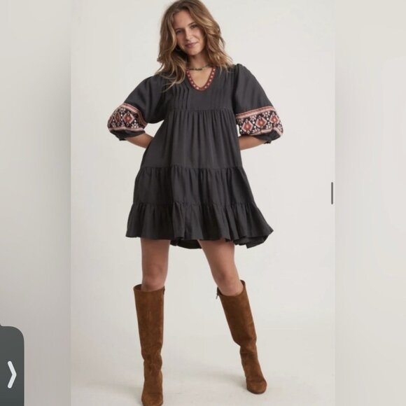 Marine Layer Olema Long Sleeve Mini Dress Embroidered Boho Prairie - Picture 8 of 10